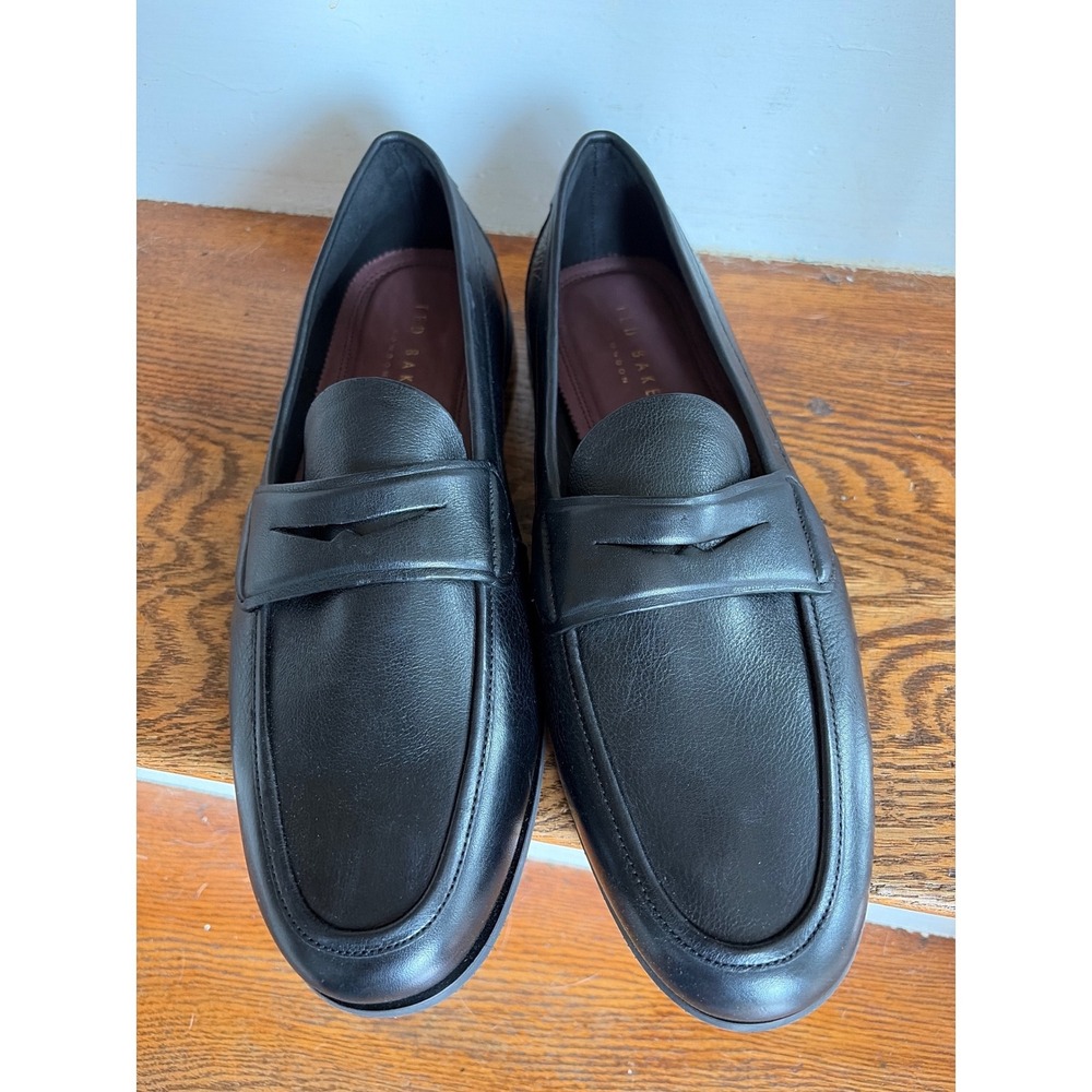 Ted Baker London Mens Black‎ Leather Penny Loafers Dress Shoes Size 10.5 US